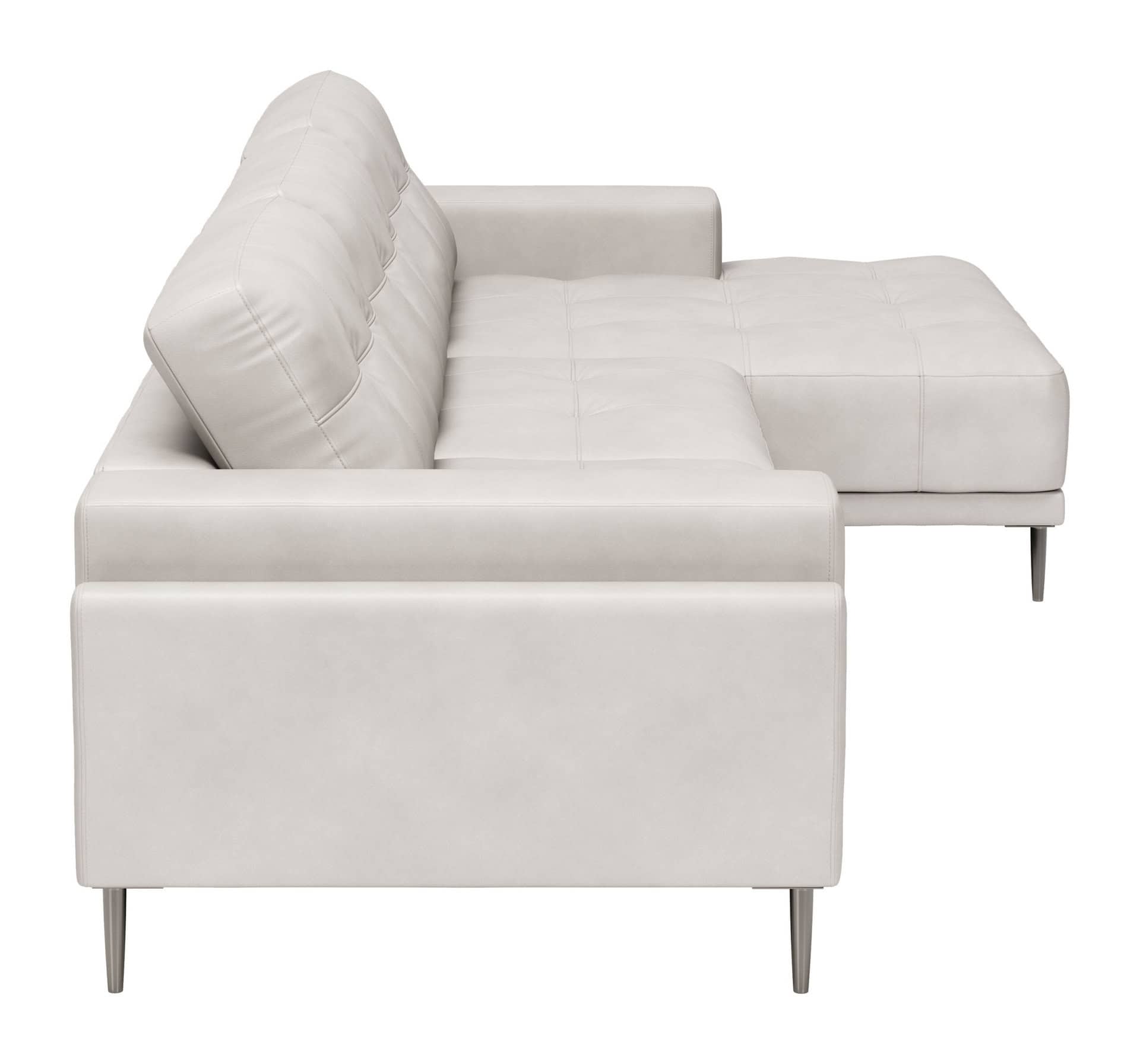 Modern Beige Leather Chaise Sectional with Steel Legs 8 Modern Beige Leather Chaise Sectional with Steel Legs