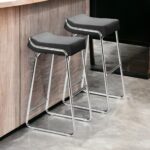 32 Inch Black and Silver Backless Bar Stools Set of 2