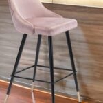 30 Inch Pink and Black Velvet Bar Stool With Footrest
