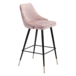30 Inch Pink and Black Velvet Bar Stool With Footrest