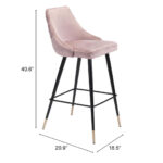 30 Inch Pink and Black Velvet Bar Stool With Footrest