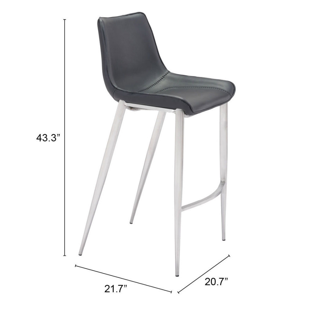 30 Inch Black and Silver Steel Bar Stools (Set of 2) 6 30 Inch Black and Silver Steel Bar Stools (Set of 2) - Image 6