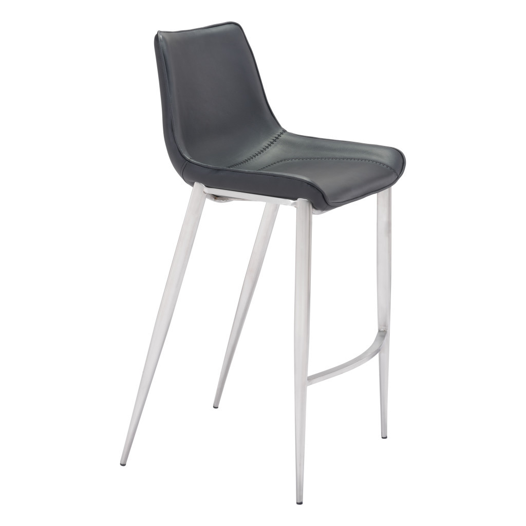 30 Inch Black and Silver Steel Bar Stools (Set of 2) 3 30 Inch Black and Silver Steel Bar Stools (Set of 2) - Image 3