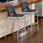 29 Inch Black and Silver Steel Bar Stools (Set of 2)