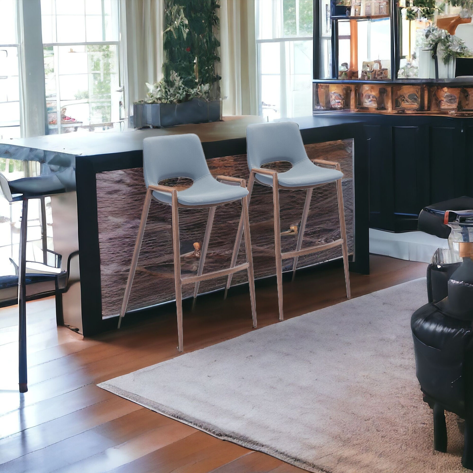 29 Inch Gray and Brown Steel Bar Stools (Set of 2) 1 29 Inch Gray and Brown Steel Bar Stools (Set of 2)