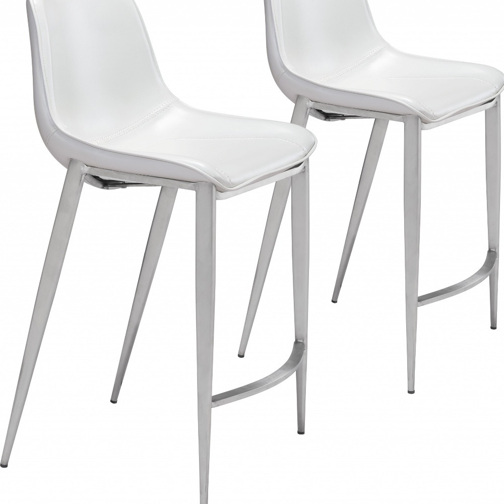 26 Inch White and Silver Steel Bar Stools (Set of 2) 3 26 Inch White and Silver Steel Bar Stools (Set of 2) - Image 3
