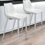26 Inch White and Silver Steel Bar Stools (Set of 2) 10 26 Inch White and Silver Steel Bar Stools (Set of 2)