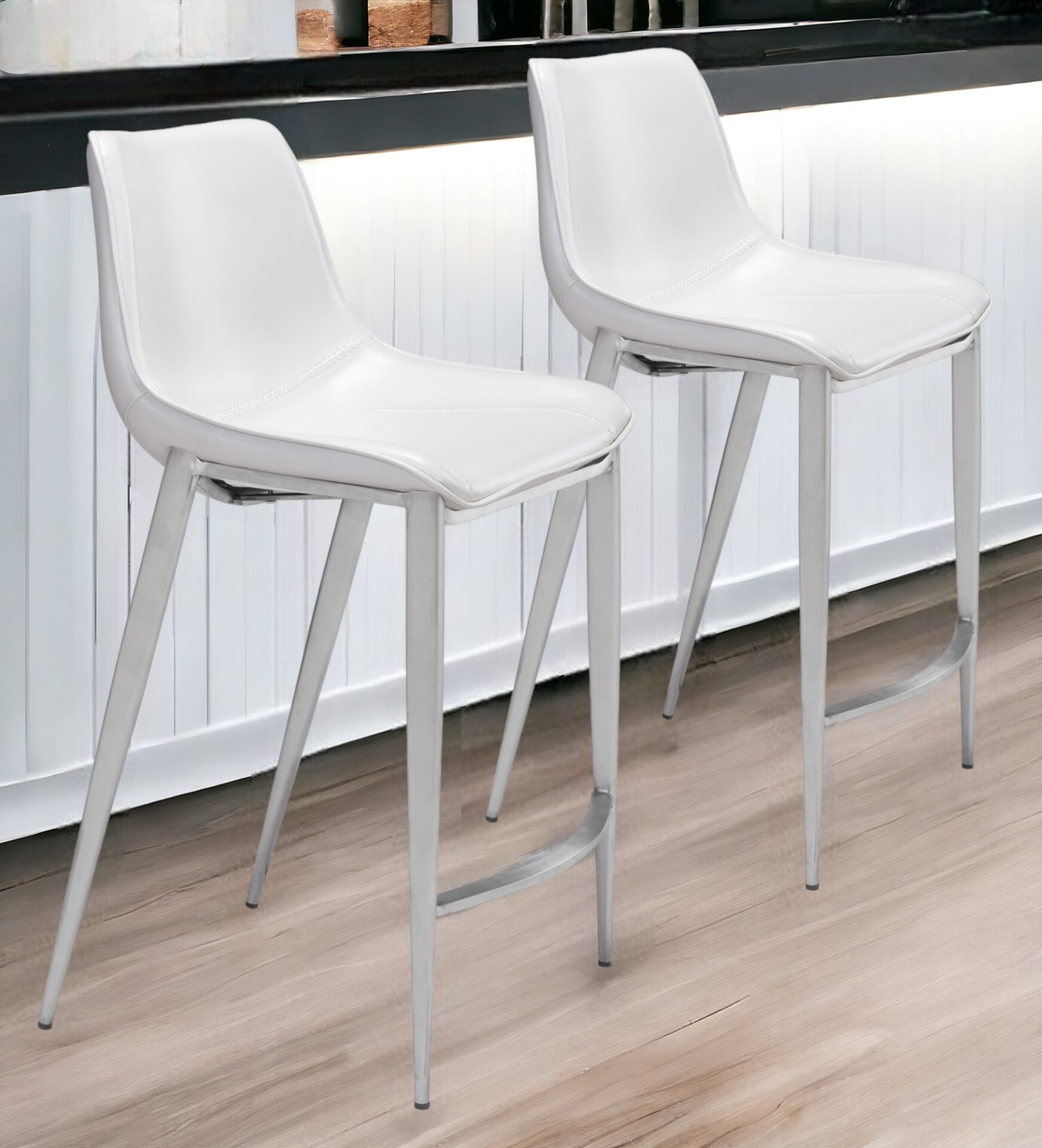 26 Inch White and Silver Steel Bar Stools (Set of 2) 1 26 Inch White and Silver Steel Bar Stools (Set of 2)