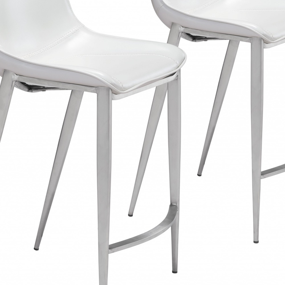 26 Inch White and Silver Steel Bar Stools (Set of 2) 2 26 Inch White and Silver Steel Bar Stools (Set of 2) - Image 2