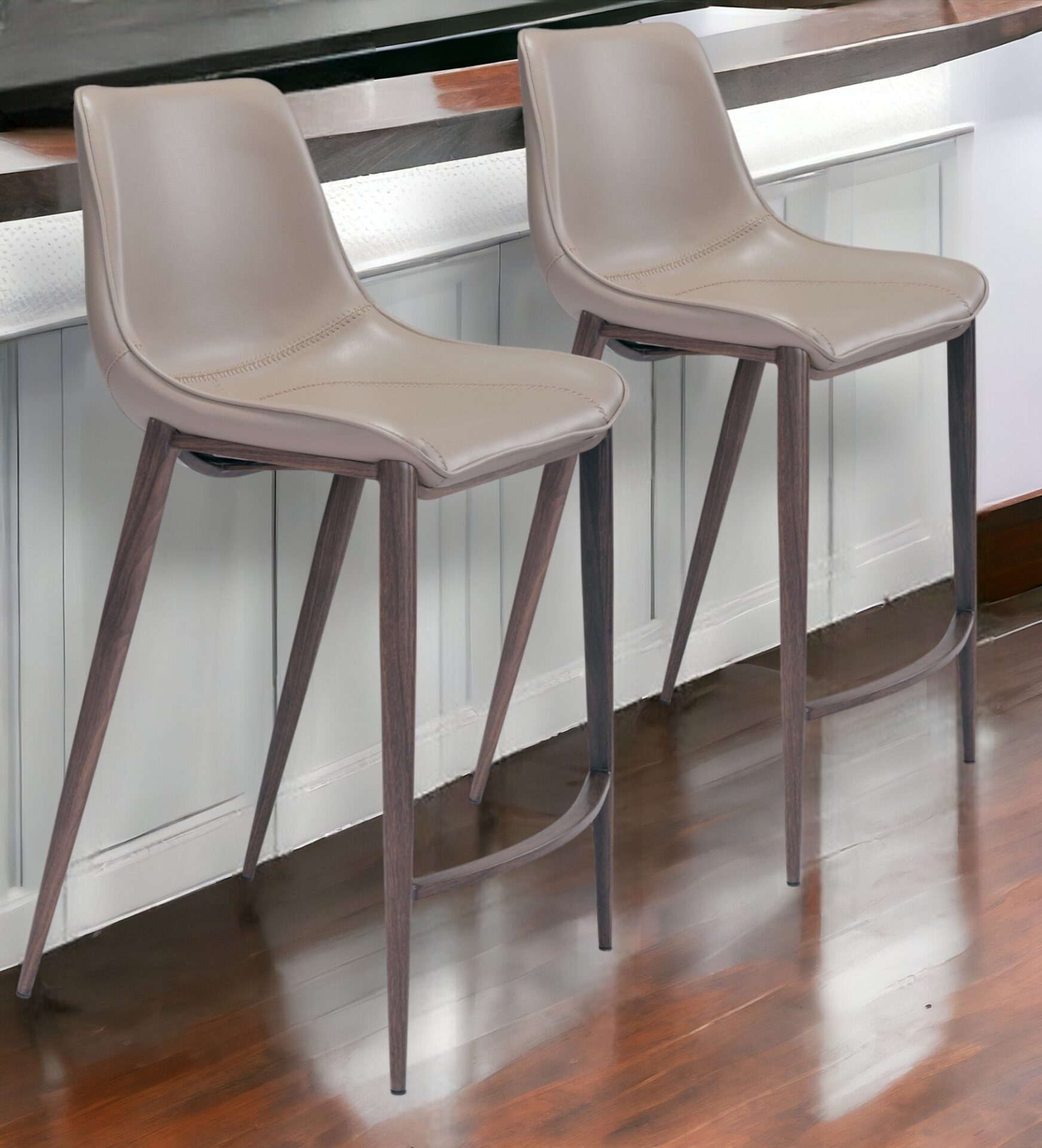 26 Inch Gray and Brown Steel Low Back Bar Stools (Set of 2) 1 26 Inch Gray and Brown Steel Low Back Bar Stools (Set of 2)