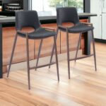 26 Inch Black and Brown Steel Low Back Bar Stools (Set of 2)
