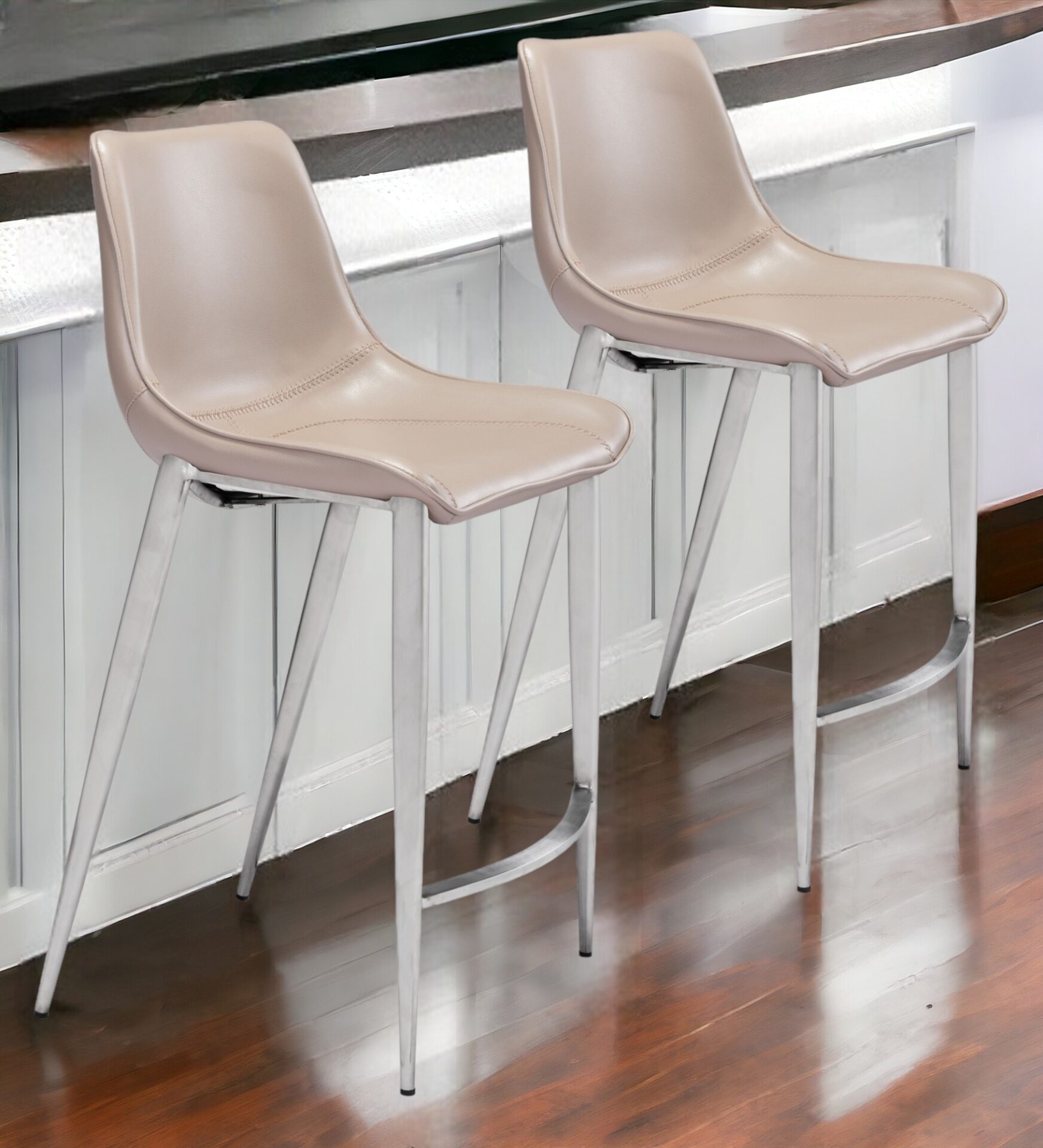 26 Inch Gray and Silver Steel Low Back Bar Stools (Set of 2) 1 26 Inch Gray and Silver Steel Low Back Bar Stools (Set of 2)
