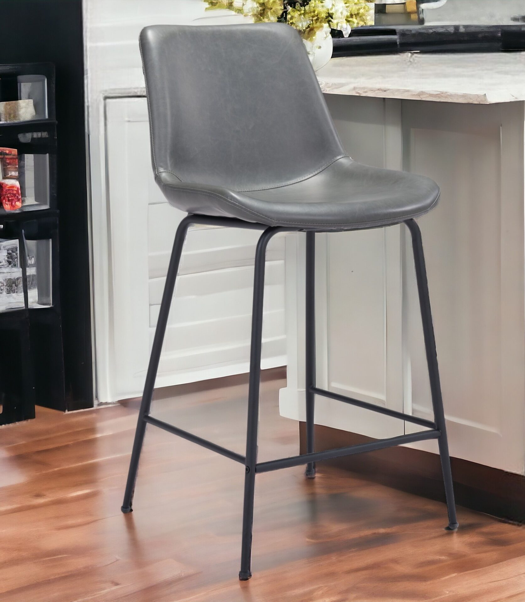 26 Inch Gray and Black Steel Low Back Bar Stool 1 26 Inch Gray and Black Steel Low Back Bar Stool