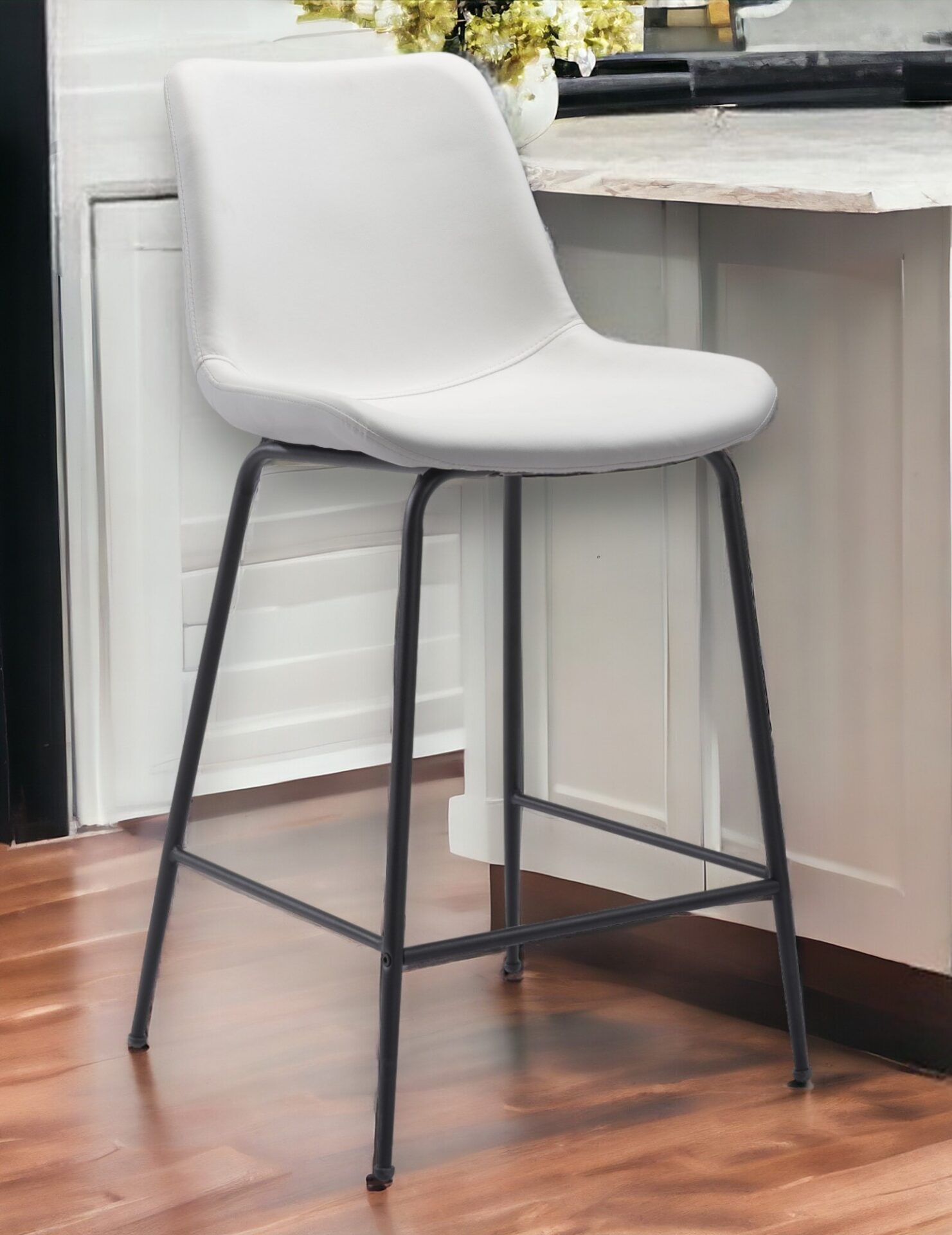 26-Inch White and Black Steel Low Back Bar Stool 1 26-Inch White and Black Steel Low Back Bar Stool
