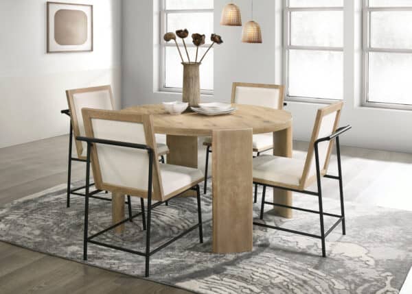 Driftwood Round Rubberwood Dining Table with Curved Legs, Modern