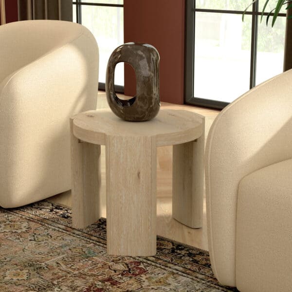 Modern Driftwood Round End Table Rubberwood and Oak Veneer