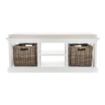 Classic White Mahogany Bench with Kubu Rattan Baskets 10 Classic White Mahogany Bench with Kubu Rattan Baskets