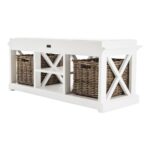 Classic White Mahogany Bench with Kubu Rattan Baskets 14 Classic White Mahogany Bench with Kubu Rattan Baskets