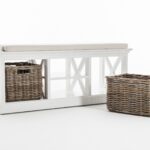 Classic White Mahogany Bench with Kubu Rattan Baskets 15 Classic White Mahogany Bench with Kubu Rattan Baskets