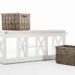 Classic White Mahogany Bench with Kubu Rattan Baskets 17 Classic White Mahogany Bench with Kubu Rattan Baskets