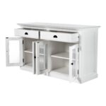 White Mahogany Buffet Table with Glass Doors and Storage