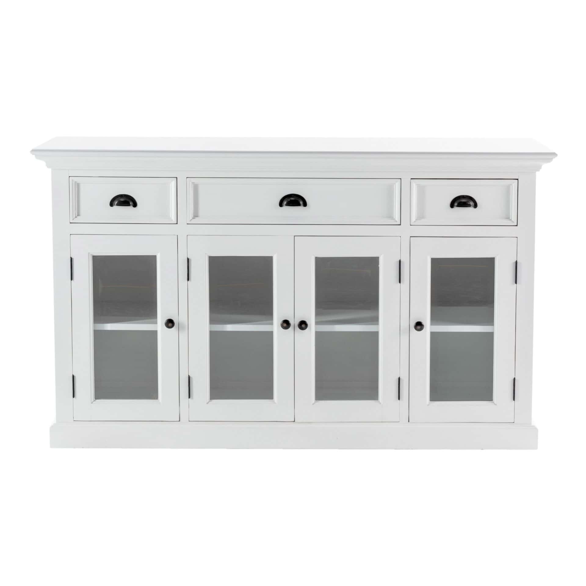 White Mahogany Buffet Server with Glass Doors and Storage 1 White Mahogany Buffet Server with Glass Doors and Storage