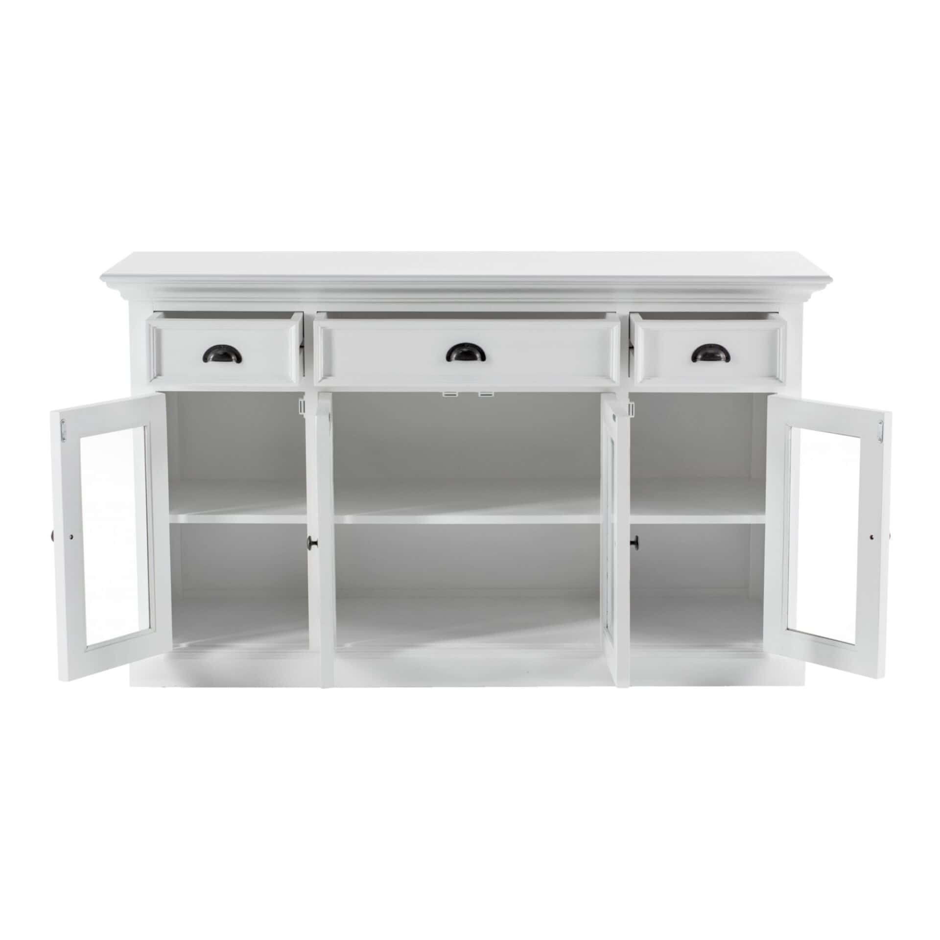 White Mahogany Buffet Server with Glass Doors and Storage 2 White Mahogany Buffet Server with Glass Doors and Storage - Image 2
