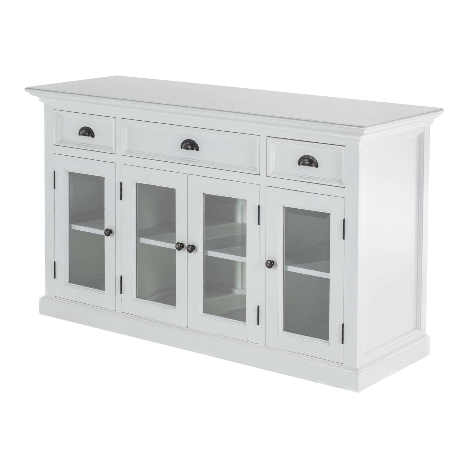 White Mahogany Buffet Server with Glass Doors and Storage 3 White Mahogany Buffet Server with Glass Doors and Storage - Image 3