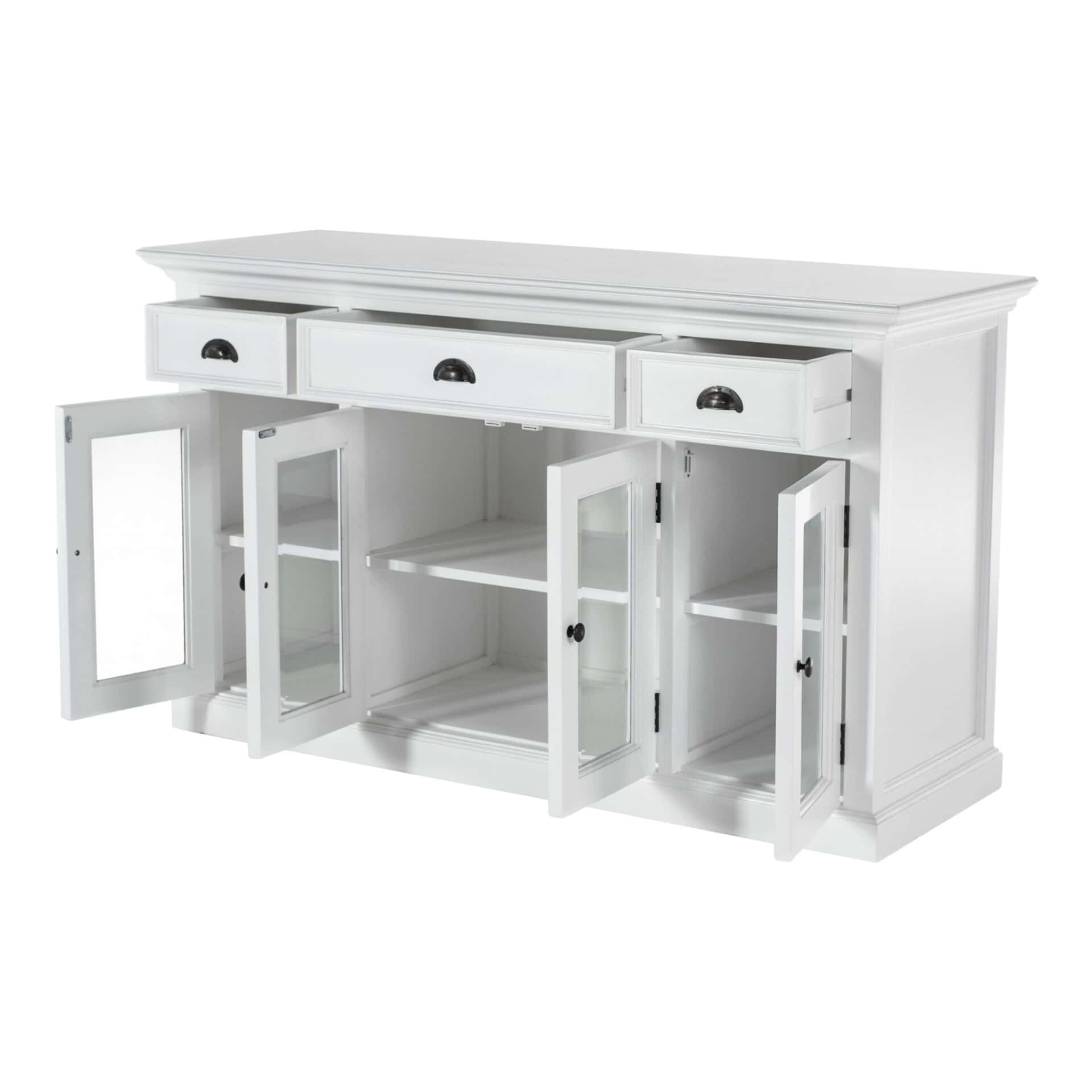 White Mahogany Buffet Server with Glass Doors and Storage 4 White Mahogany Buffet Server with Glass Doors and Storage - Image 4