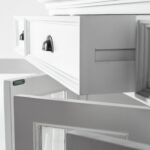 White Mahogany Buffet Server with Glass Doors and Storage 17 White Mahogany Buffet Server with Glass Doors and Storage