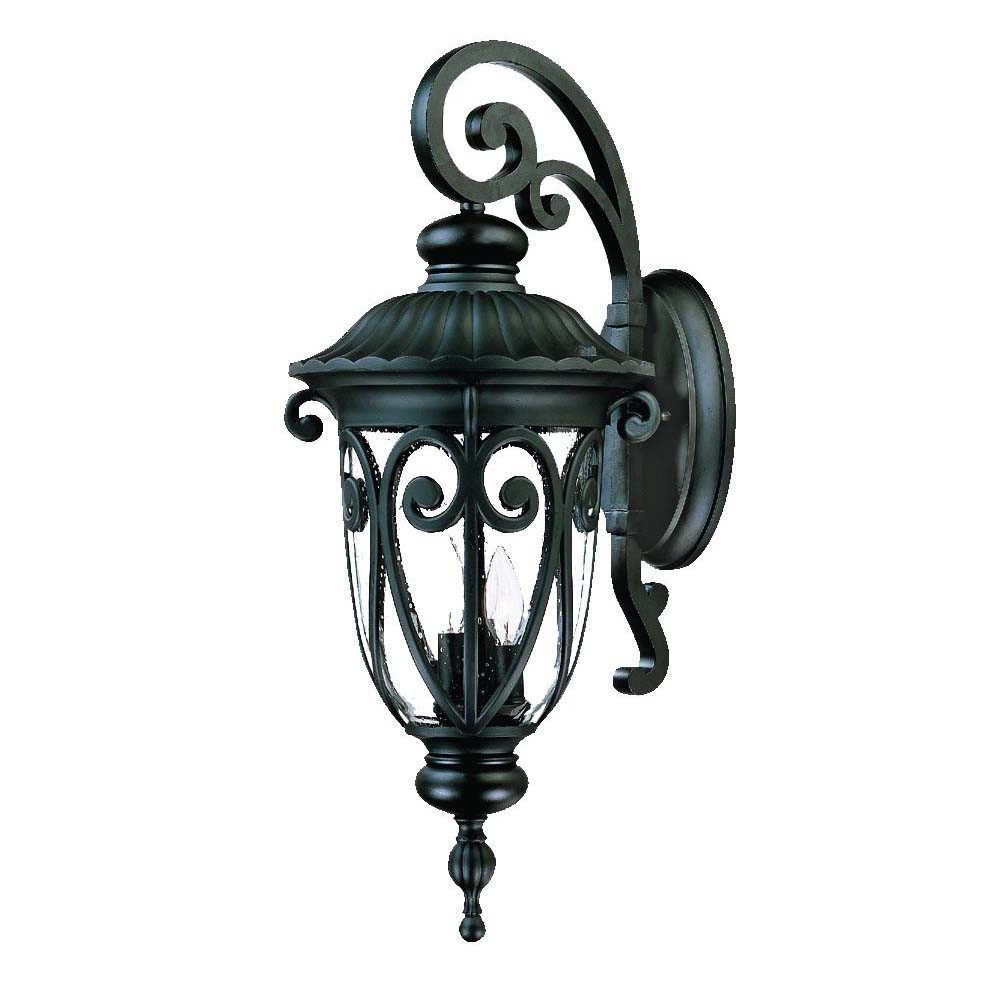 Italianate 3-Light Matte Black Wall Sconce with Seeded Glass 2 Italianate 3-Light Matte Black Wall Sconce with Seeded Glass - Image 2