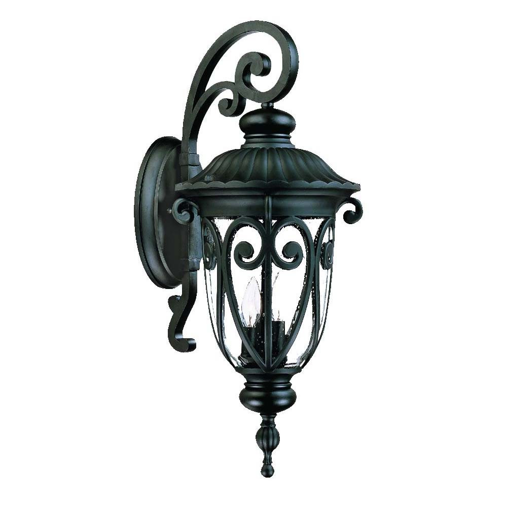 Italianate 3-Light Matte Black Wall Sconce with Seeded Glass 1 Italianate 3-Light Matte Black Wall Sconce with Seeded Glass