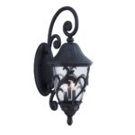 Three Light Matte Black Traditional Wall Light with Leaf Detail