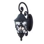 Three Light Matte Black Traditional Wall Light with Leaf Detail