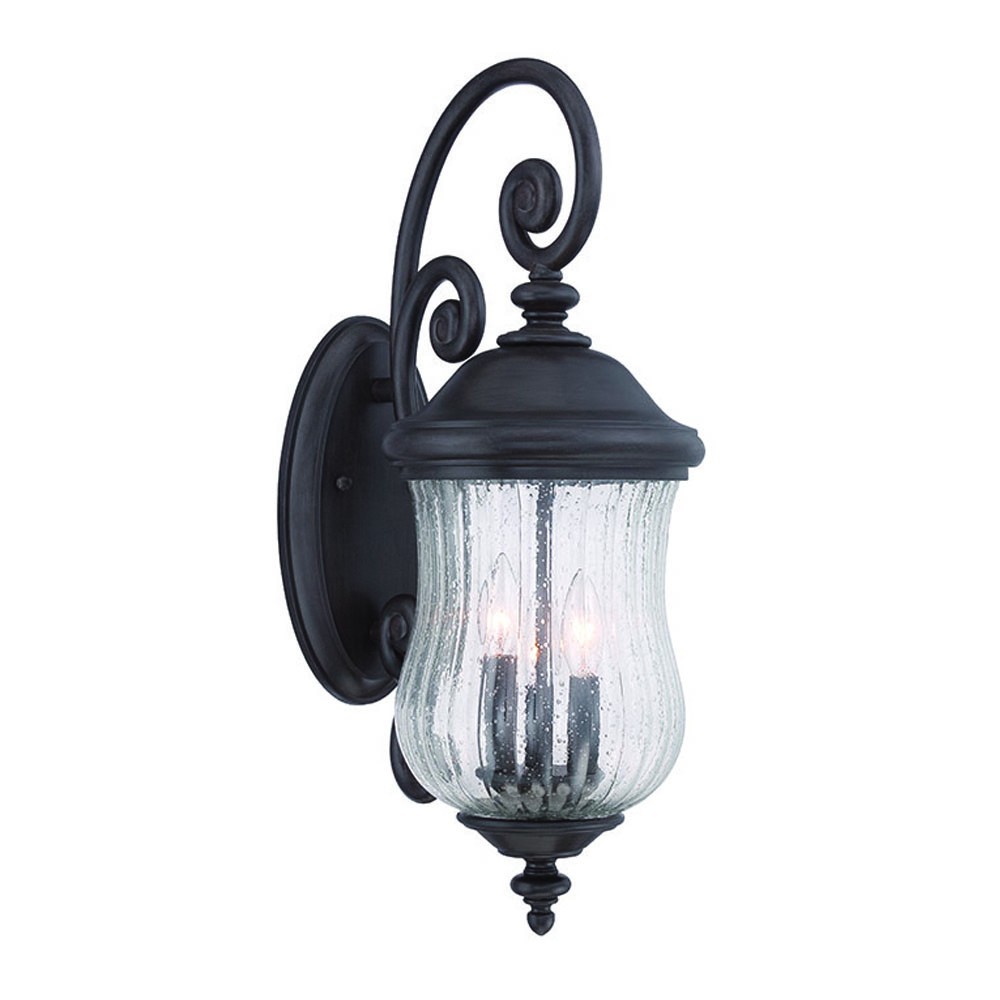 Three-Light Matte Black Urn-Shaped Outdoor Wall Fixture 1 Three-Light Matte Black Urn-Shaped Outdoor Wall Fixture