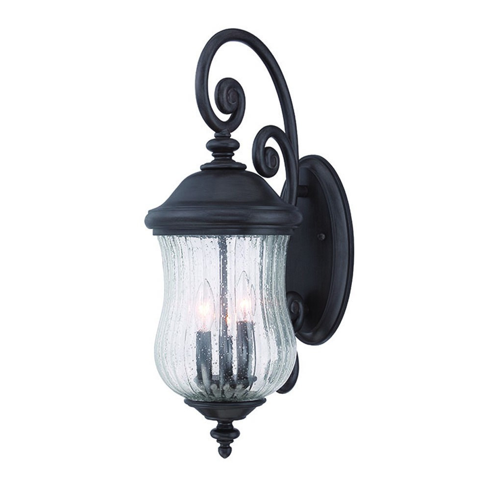 Three-Light Matte Black Urn-Shaped Outdoor Wall Fixture 2 Three-Light Matte Black Urn-Shaped Outdoor Wall Fixture - Image 2