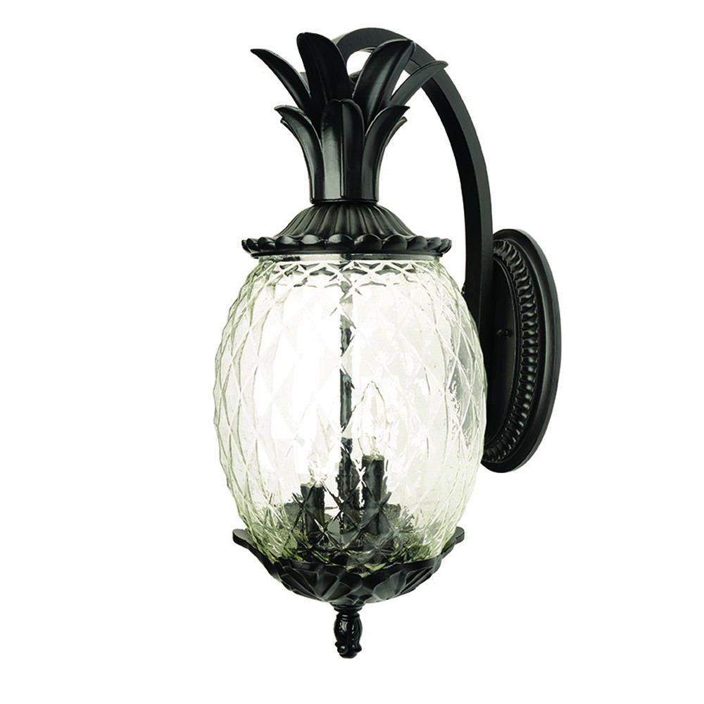 Lanai Matte Black Pineapple Wall Light with 3 Bulbs 1 Lanai Matte Black Pineapple Wall Light with 3 Bulbs