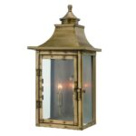 Colonial-Style Aged Brass Wall Light with Clear Glass Panes 6 Colonial-Style Aged Brass Wall Light with Clear Glass Panes