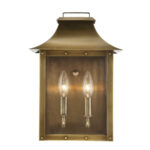 Aged Brass Traditional 2-Light Wall Lantern with Clear Glass