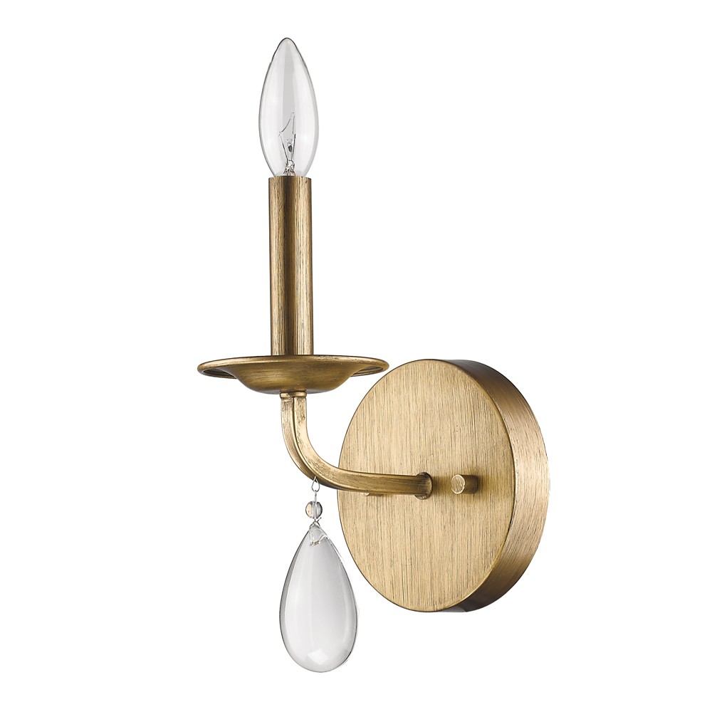 Light Gold Wall Sconce with Crystal Accent, Vintage Design 1 Light Gold Wall Sconce with Crystal Accent, Vintage Design