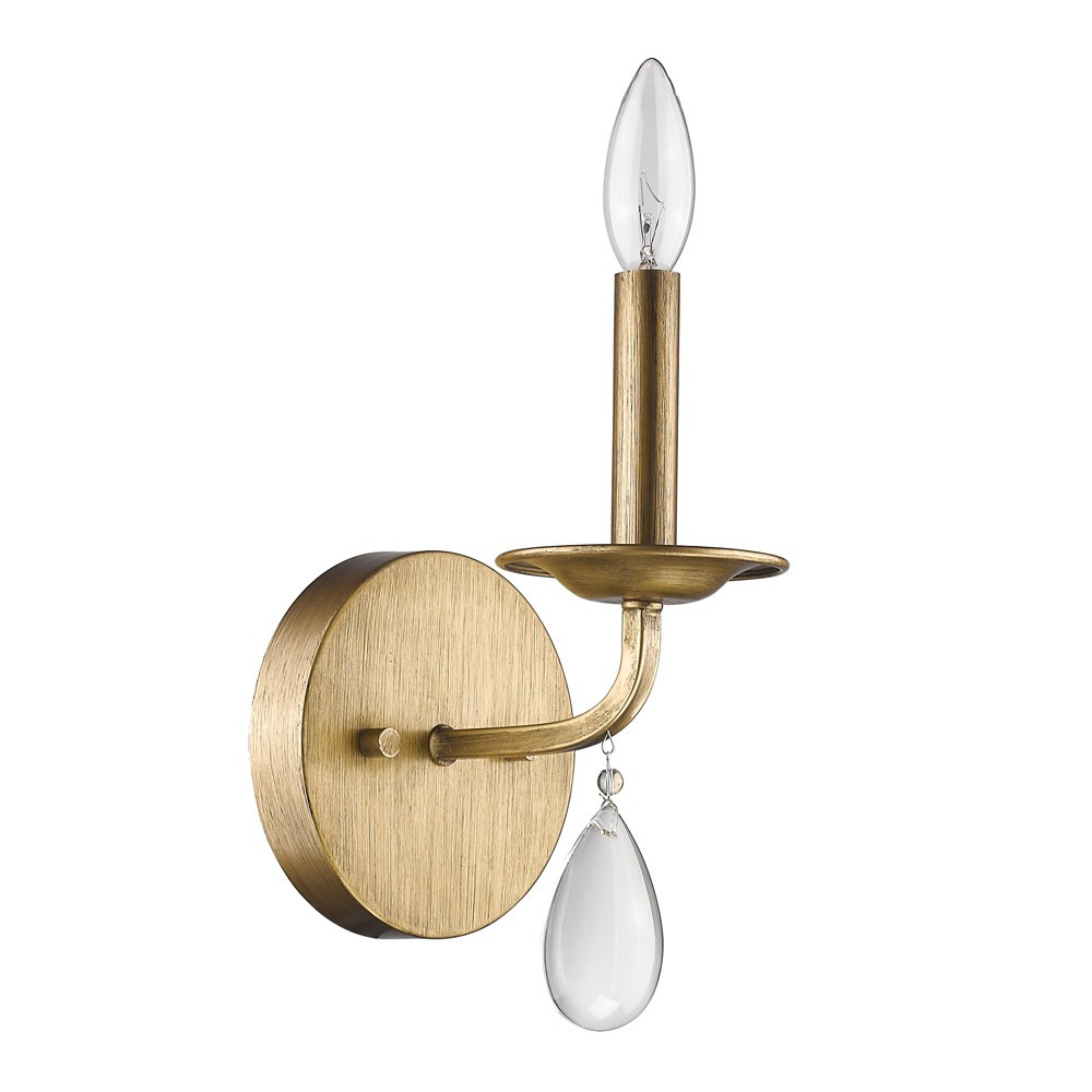 Light Gold Wall Sconce with Crystal Accent, Vintage Design 2 Light Gold Wall Sconce with Crystal Accent, Vintage Design - Image 2
