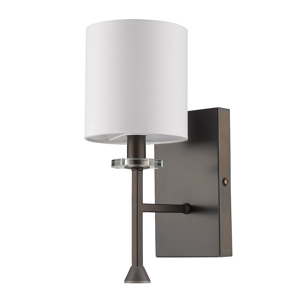 Minimalist Bronze Wall Sconce with Ivory Fabric Shade 1 Minimalist Bronze Wall Sconce with Ivory Fabric Shade