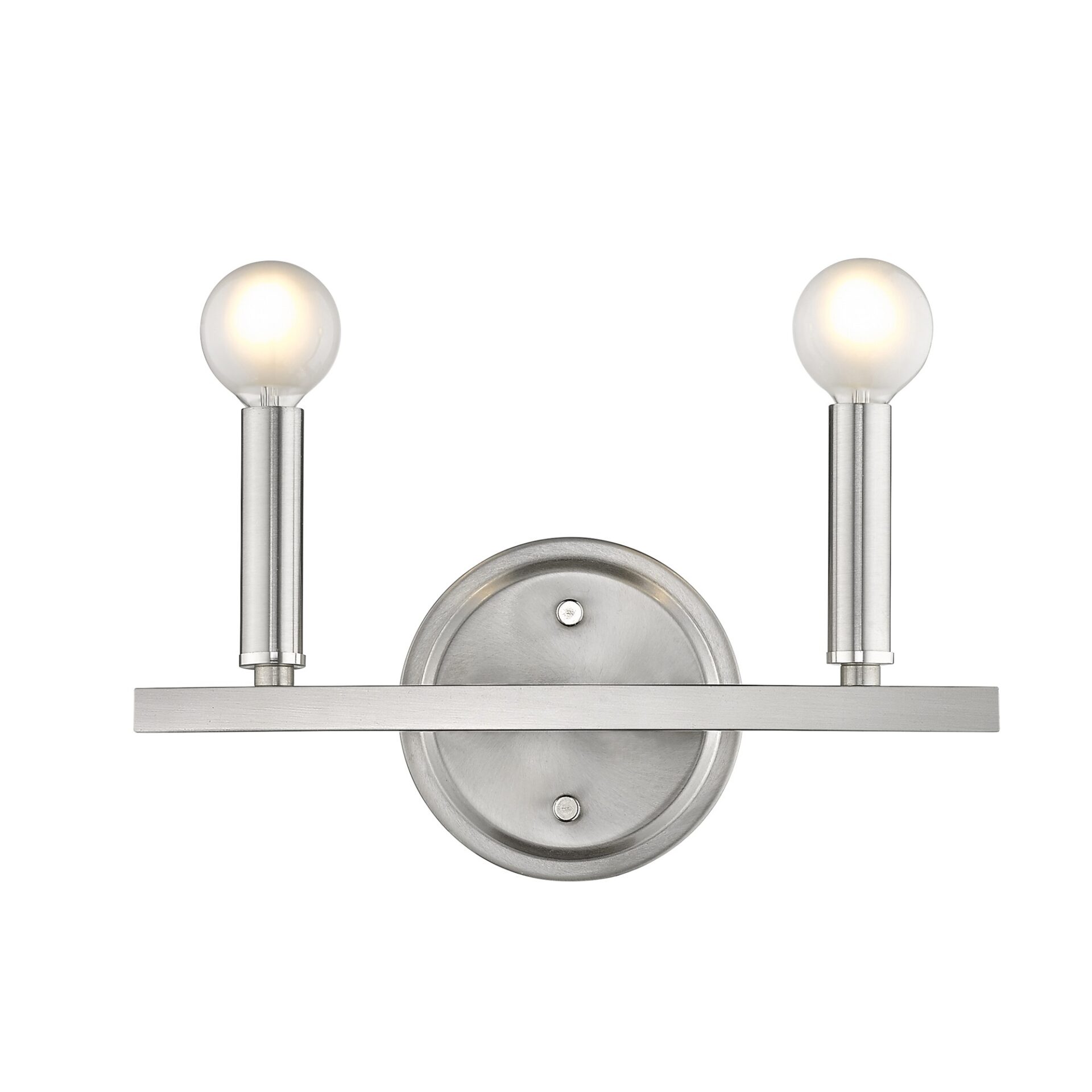 Silver Two-Light Minimalist Wall Sconce with Exposed Bulb Design 1 Silver Two-Light Minimalist Wall Sconce with Exposed Bulb Design