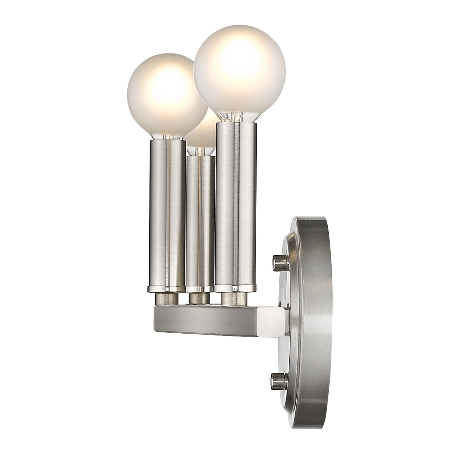 Three-Light Minimalist Silver Wall Sconce with Satin Nickel Finish 1 Three-Light Minimalist Silver Wall Sconce with Satin Nickel Finish