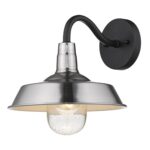 Silver Shallow Plate Wall Light with Matte Black Accents