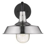 Silver Shallow Plate Wall Light with Matte Black Accents