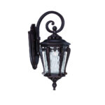 Stratford Traditional Bronze Wall Light with Hammered Water Glass and Bottom Scroll