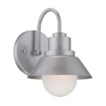 Brushed Silver Outdoor Wall Light with Frosted Glass Shade