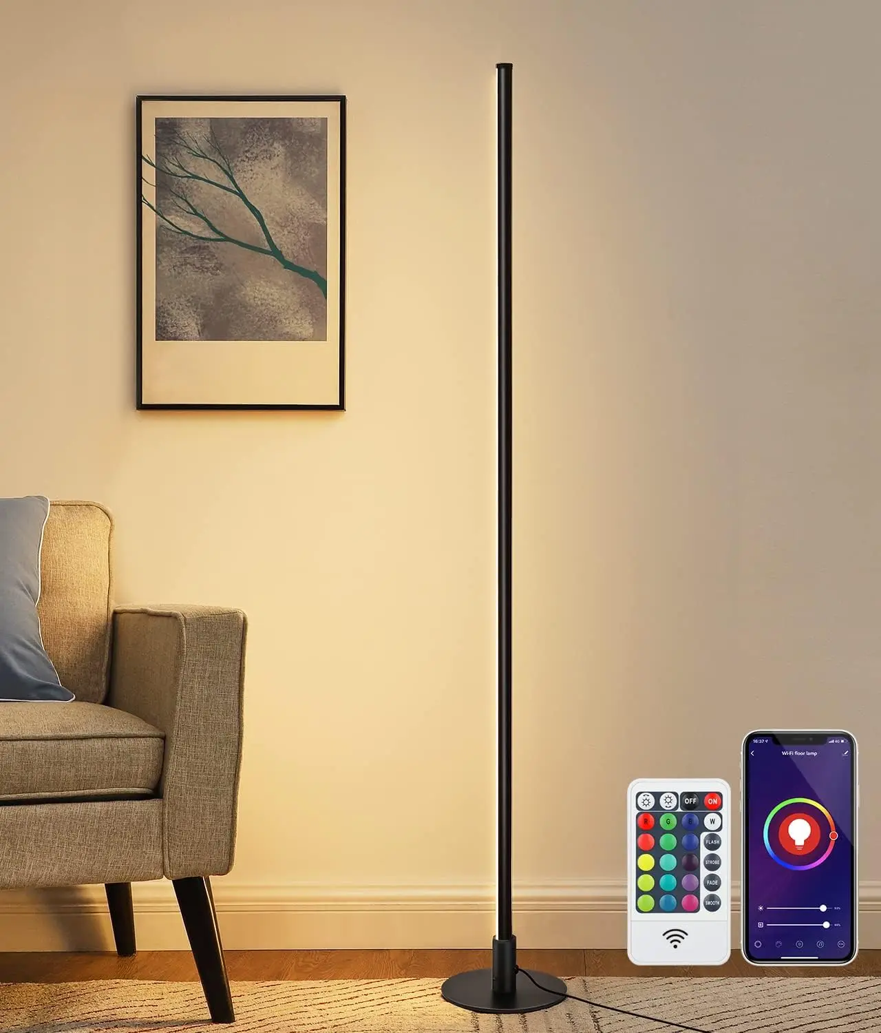 Smart RGBW LED Floor Lamp with App and Remote Control Cave Supplies