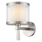 White and Silver Wall Sconce with Fabric Shade